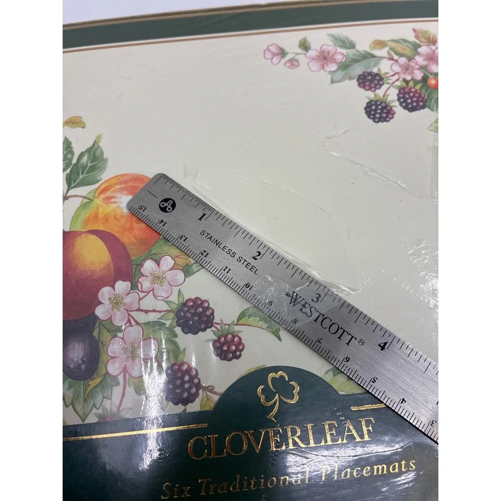 Vintage Cloverleaf Placemats NEW Six Laminated Fruit & Berry &‎ Flowers England
